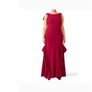 Theia Magenta Ruffle Back Gown Sleeveless Maxi Dress Formal 883451W
